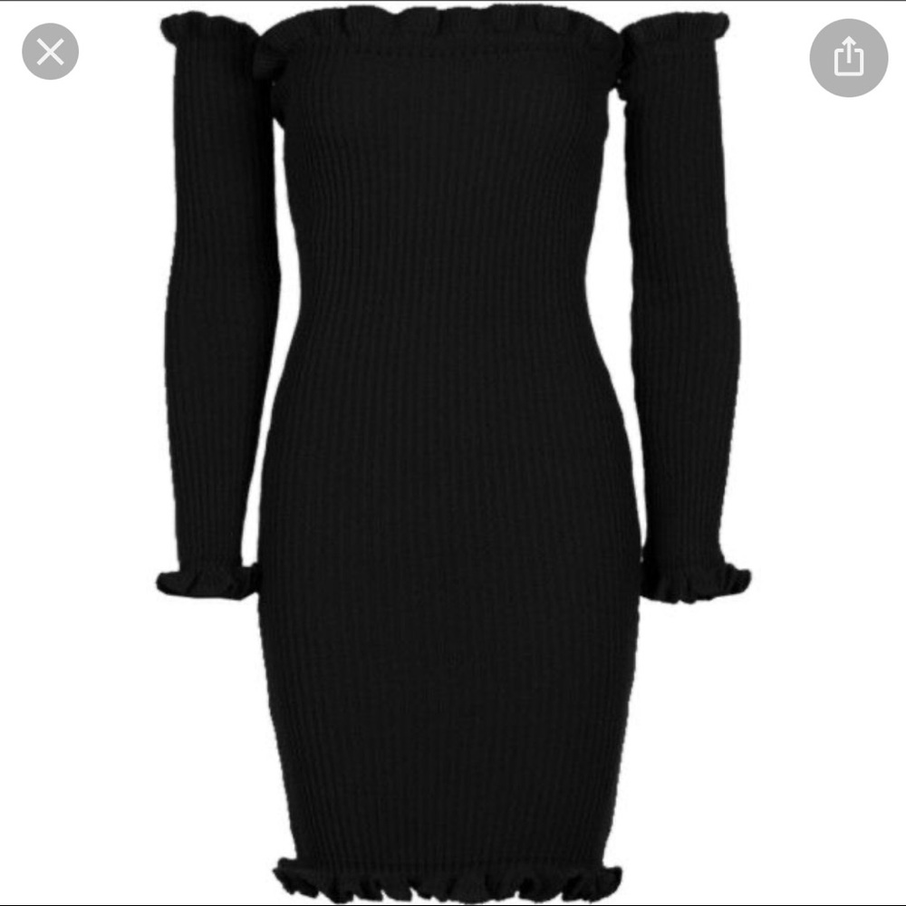 Boohoo Women’s off shoulder black ribbed dress
